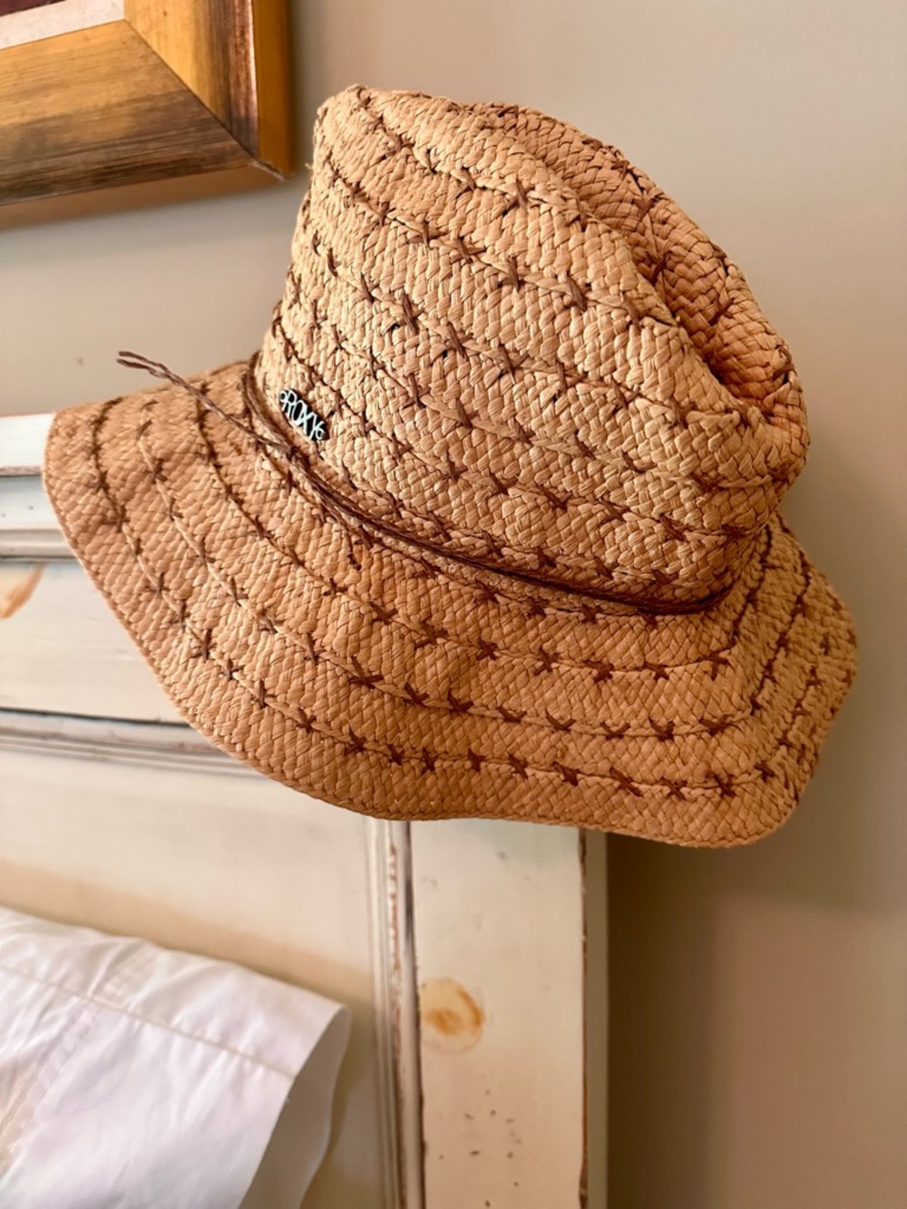 Roxy Tan Woven Straw Fedora Hat